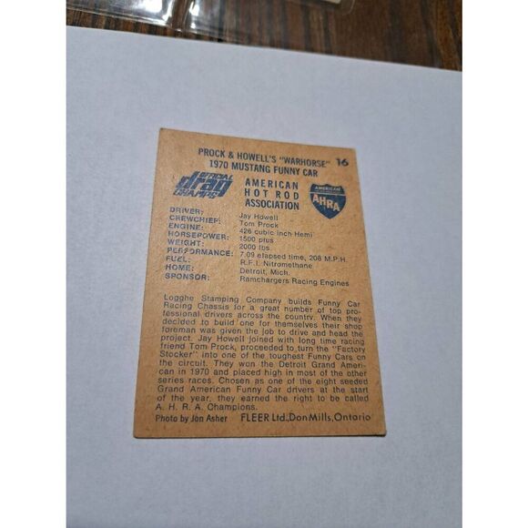 Vintage 1971 Fleer Prock Howell Warhorse Mustang Funny Car Trading Card #16 - Picture 2 of 3